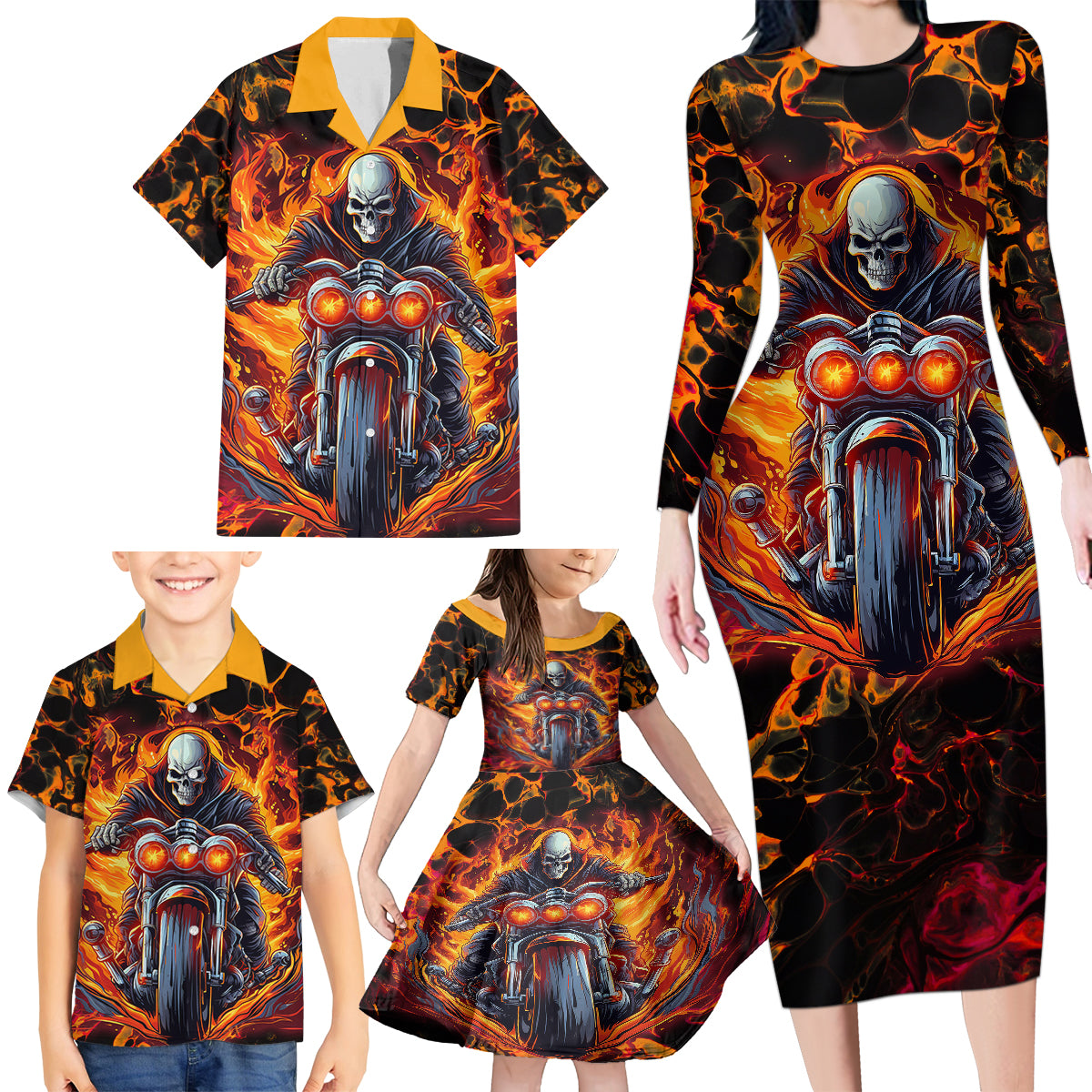 Be Come The Monster And Show Your True Smile Family Matching Long Sleeve Bodycon Dress and Hawaiian Shirt - Wonder Print Shop