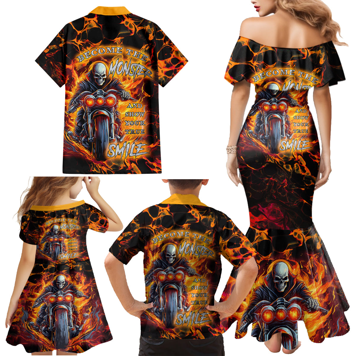 Be Come The Monster And Show Your True Smile Family Matching Mermaid Dress and Hawaiian Shirt - Wonder Print Shop