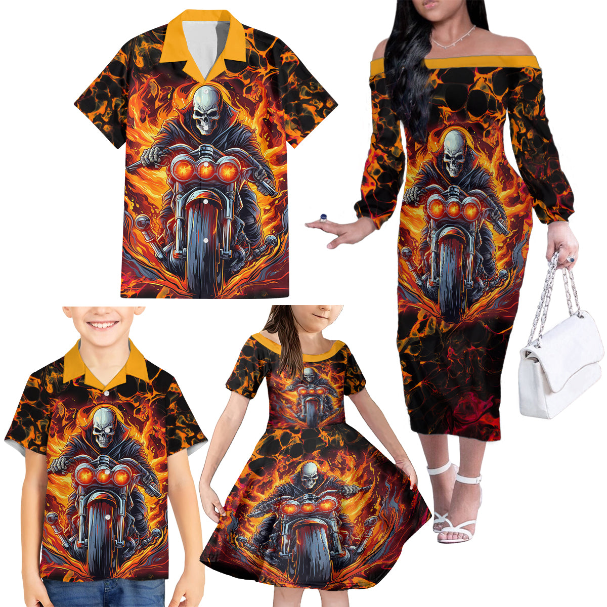 Be Come The Monster And Show Your True Smile Family Matching Off Shoulder Long Sleeve Dress and Hawaiian Shirt - Wonder Print Shop
