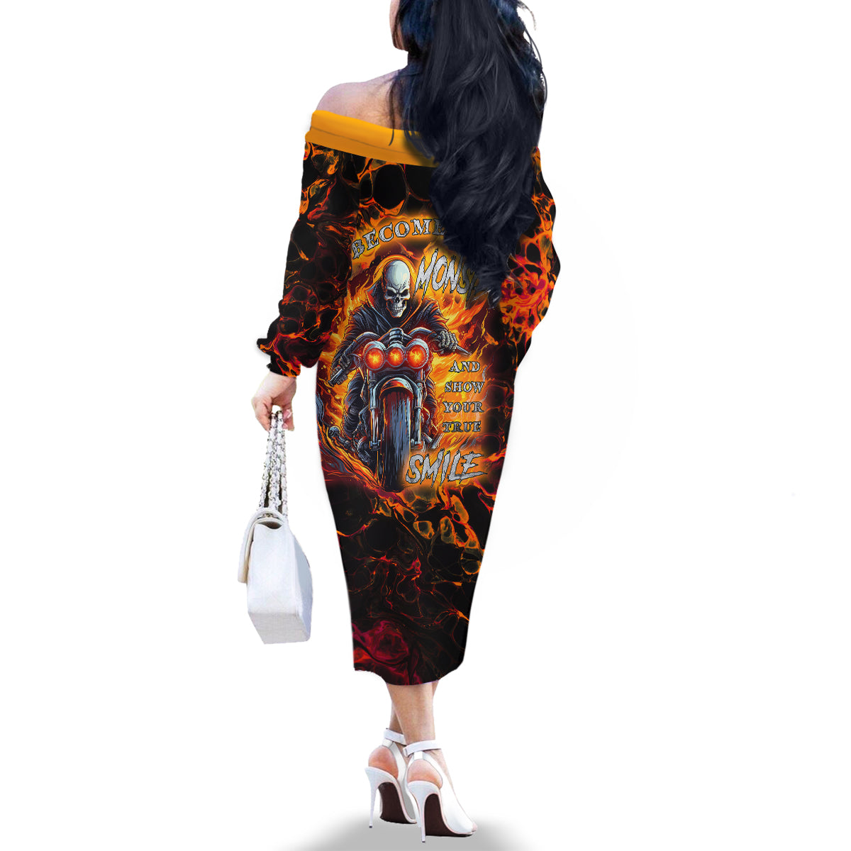 Be Come The Monster And Show Your True Smile Family Matching Off Shoulder Long Sleeve Dress and Hawaiian Shirt - Wonder Print Shop