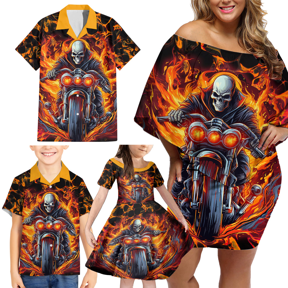 Be Come The Monster And Show Your True Smile Family Matching Off Shoulder Short Dress and Hawaiian Shirt - Wonder Print Shop