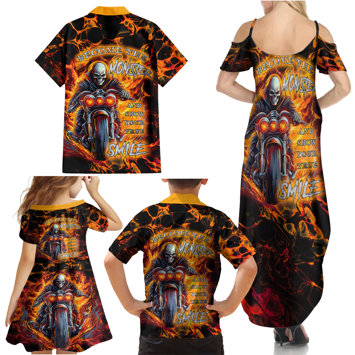 Be Come The Monster And Show Your True Smile Family Matching Summer Maxi Dress and Hawaiian Shirt - Wonder Print Shop