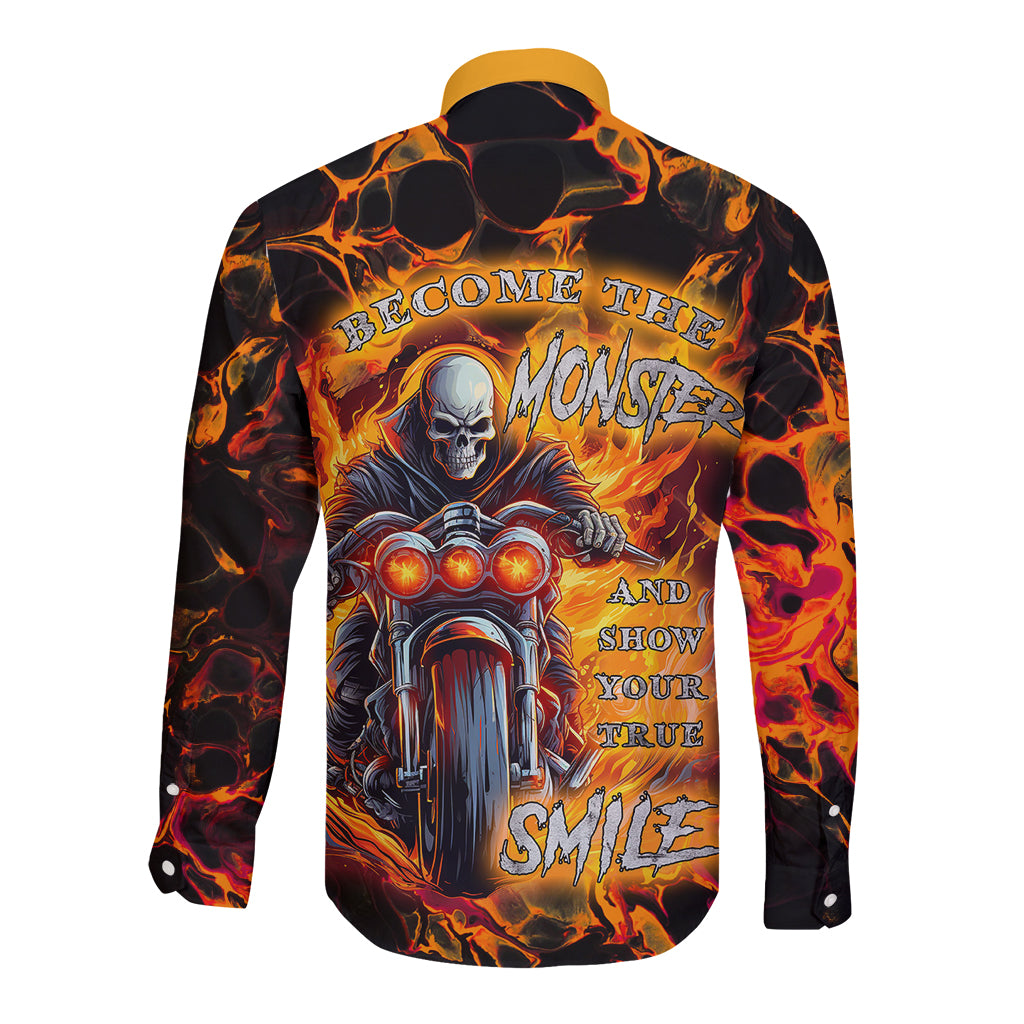Be Come The Monster And Show Your True Smile Long Sleeve Button Shirt - Wonder Print Shop