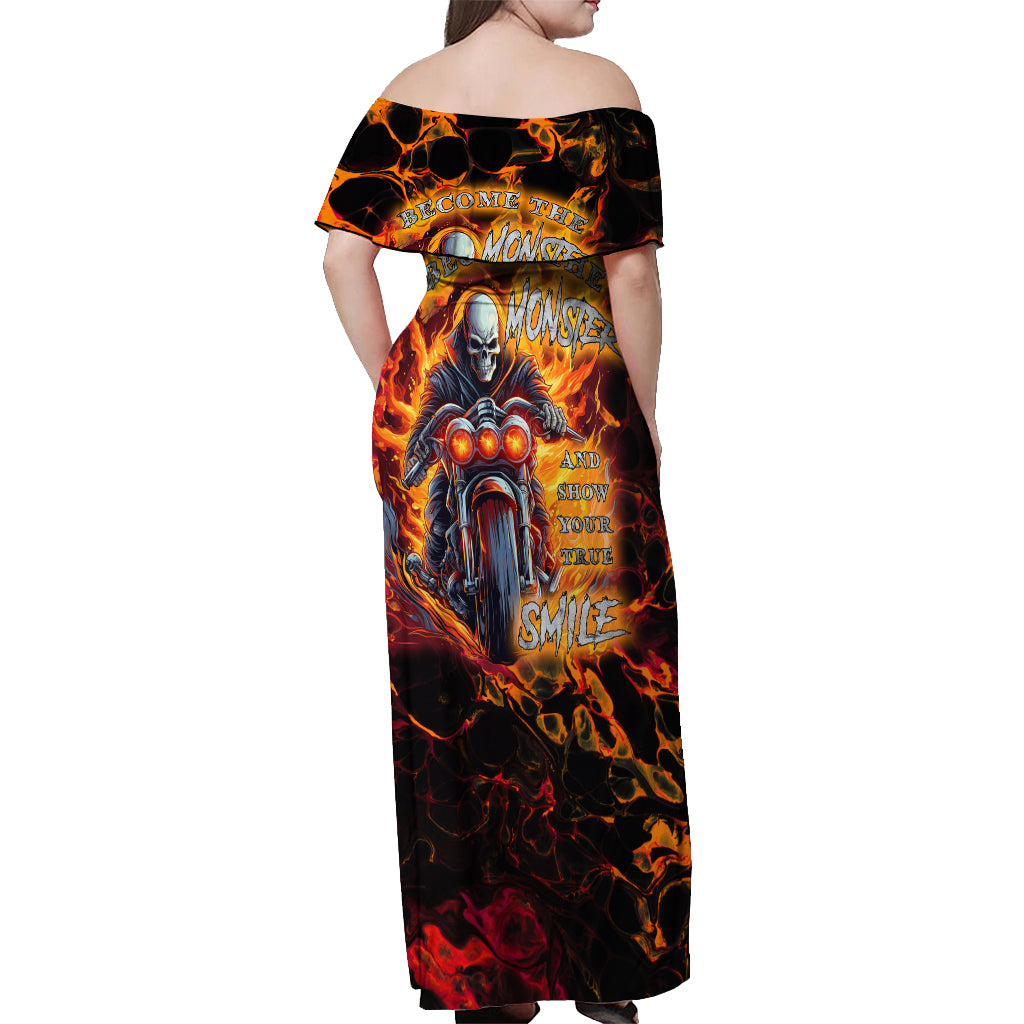 Be Come The Monster And Show Your True Smile Off Shoulder Maxi Dress - Wonder Print Shop