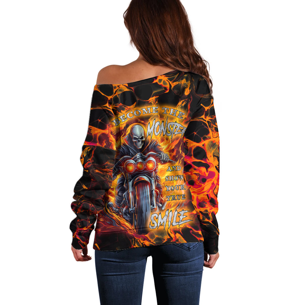 Be Come The Monster And Show Your True Smile Off Shoulder Sweater - Wonder Print Shop