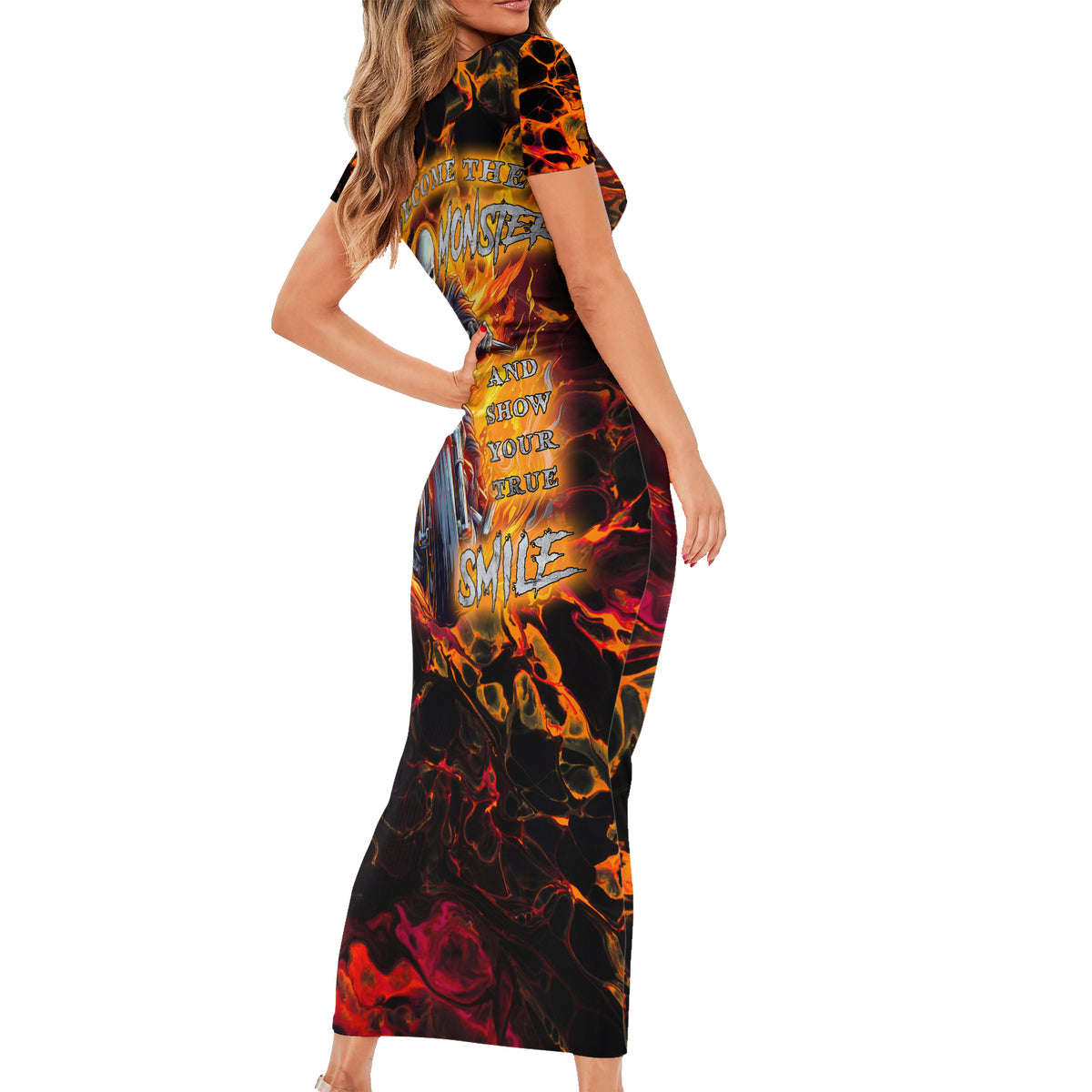 Be Come The Monster And Show Your True Smile Short Sleeve Bodycon Dress - Wonder Print Shop