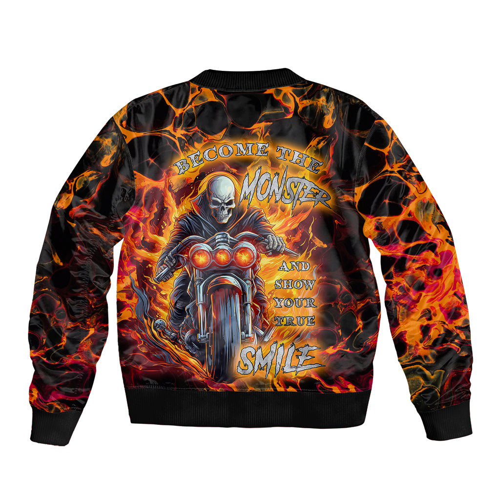 Be Come The Monster And Show Your True Smile Sleeve Zip Bomber Jacket - Wonder Print Shop