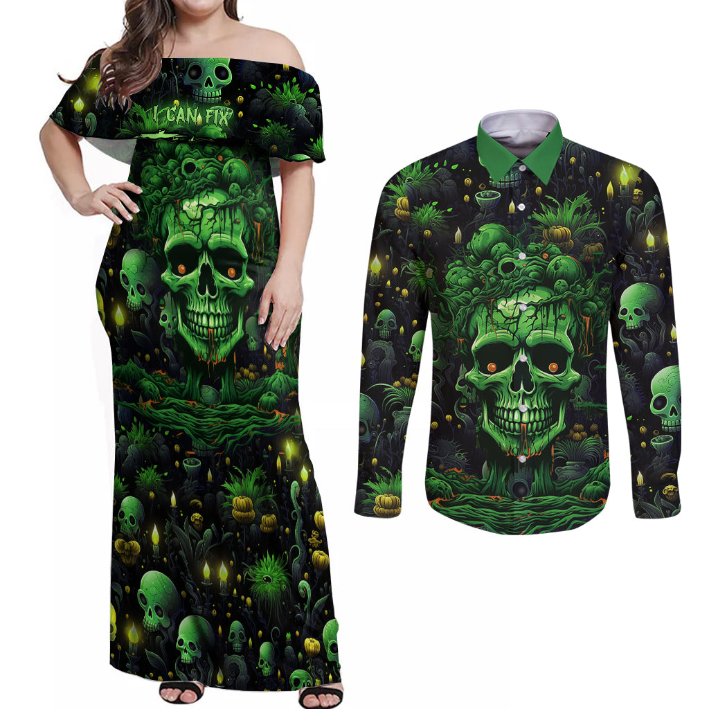 I Can Fix Stupid But Is Gonna Hurt Couples Matching Off Shoulder Maxi Dress and Long Sleeve Button Shirts - Wonder Print Shop
