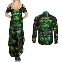 I Can Fix Stupid But Is Gonna Hurt Couples Matching Summer Maxi Dress and Long Sleeve Button Shirts - Wonder Print Shop