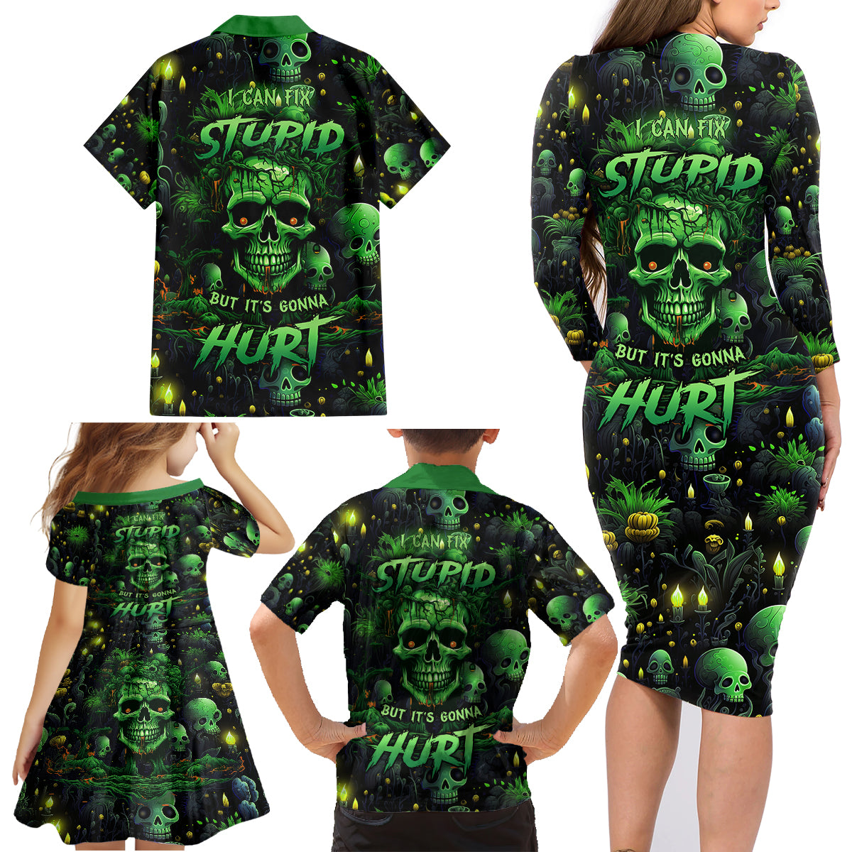 I Can Fix Stupid But Is Gonna Hurt Family Matching Long Sleeve Bodycon Dress and Hawaiian Shirt - Wonder Print Shop