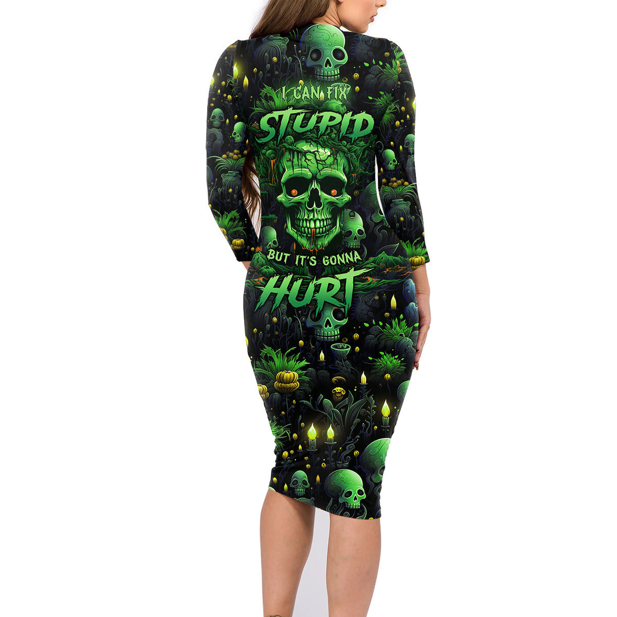 I Can Fix Stupid But Is Gonna Hurt Family Matching Long Sleeve Bodycon Dress and Hawaiian Shirt - Wonder Print Shop