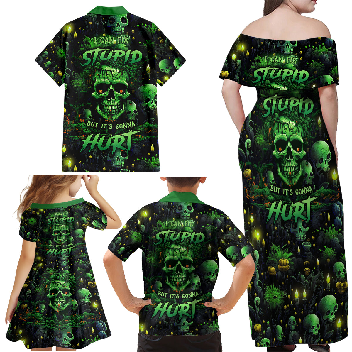 I Can Fix Stupid But Is Gonna Hurt Family Matching Off Shoulder Maxi Dress and Hawaiian Shirt - Wonder Print Shop