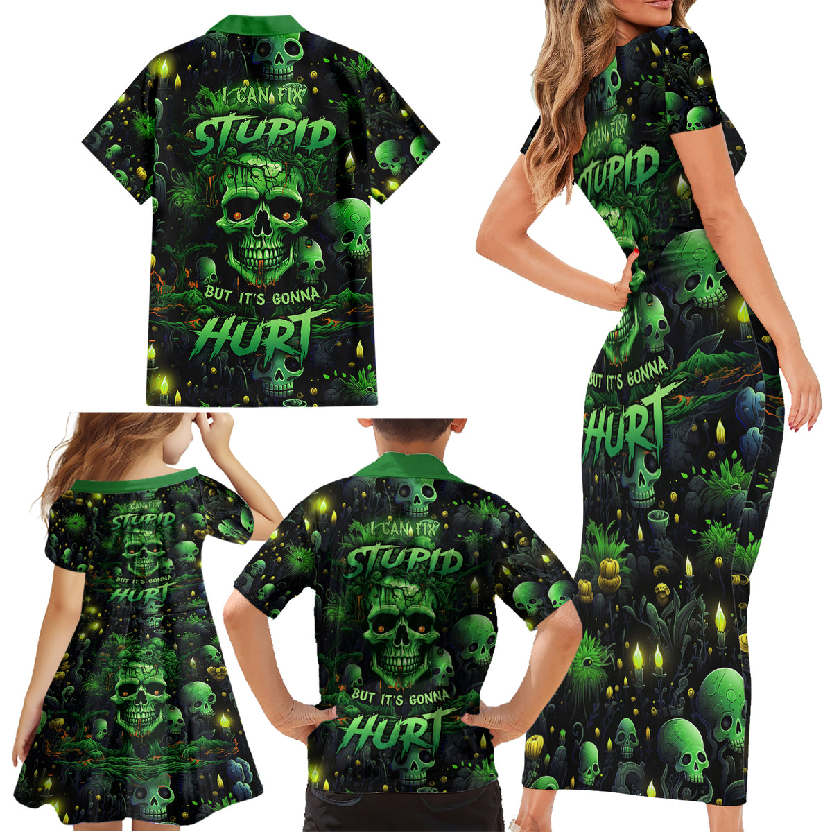 I Can Fix Stupid But Is Gonna Hurt Family Matching Short Sleeve Bodycon Dress and Hawaiian Shirt - Wonder Print Shop