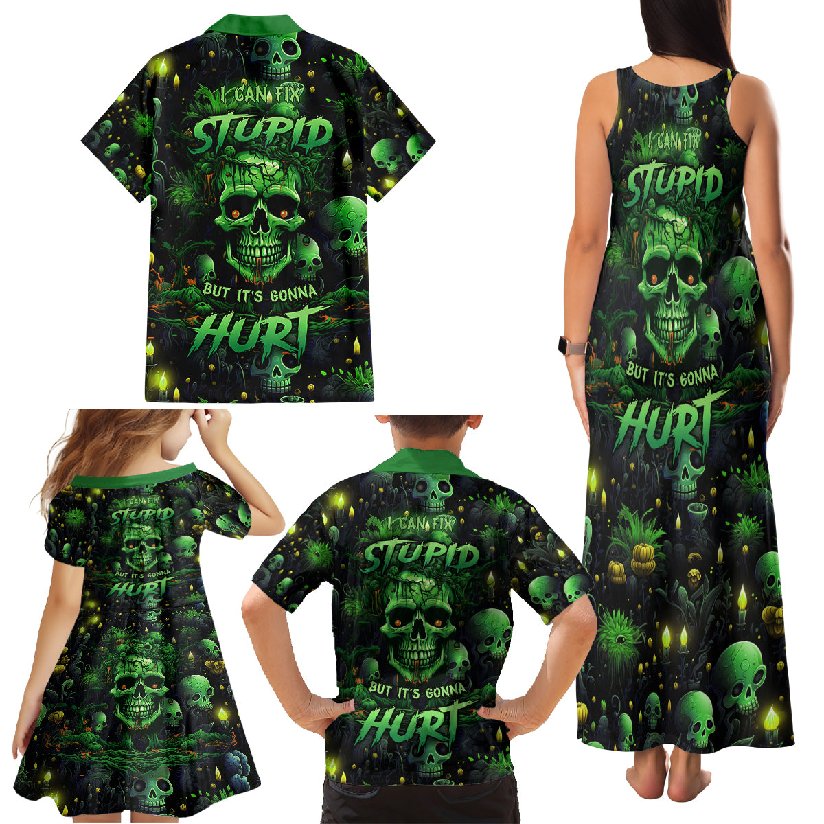 I Can Fix Stupid But Is Gonna Hurt Family Matching Tank Maxi Dress and Hawaiian Shirt - Wonder Print Shop