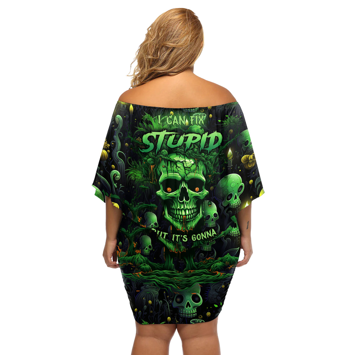 I Can Fix Stupid But Is Gonna Hurt Off Shoulder Short Dress - Wonder Print Shop