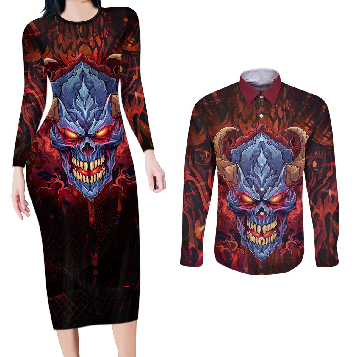 The Only Thing That Can Stop Me Is Me Couples Matching Long Sleeve Bodycon Dress and Long Sleeve Button Shirts - Wonder Print Shop