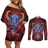 The Only Thing That Can Stop Me Is Me Couples Matching Off Shoulder Short Dress and Long Sleeve Button Shirts - Wonder Print Shop