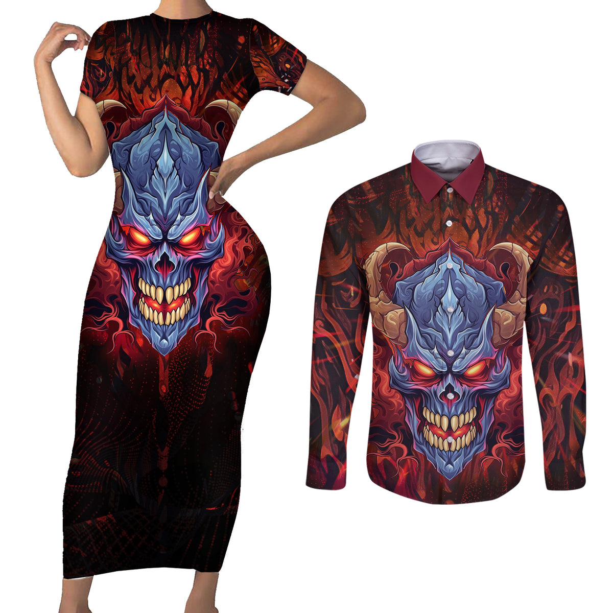 The Only Thing That Can Stop Me Is Me Couples Matching Short Sleeve Bodycon Dress and Long Sleeve Button Shirts - Wonder Print Shop