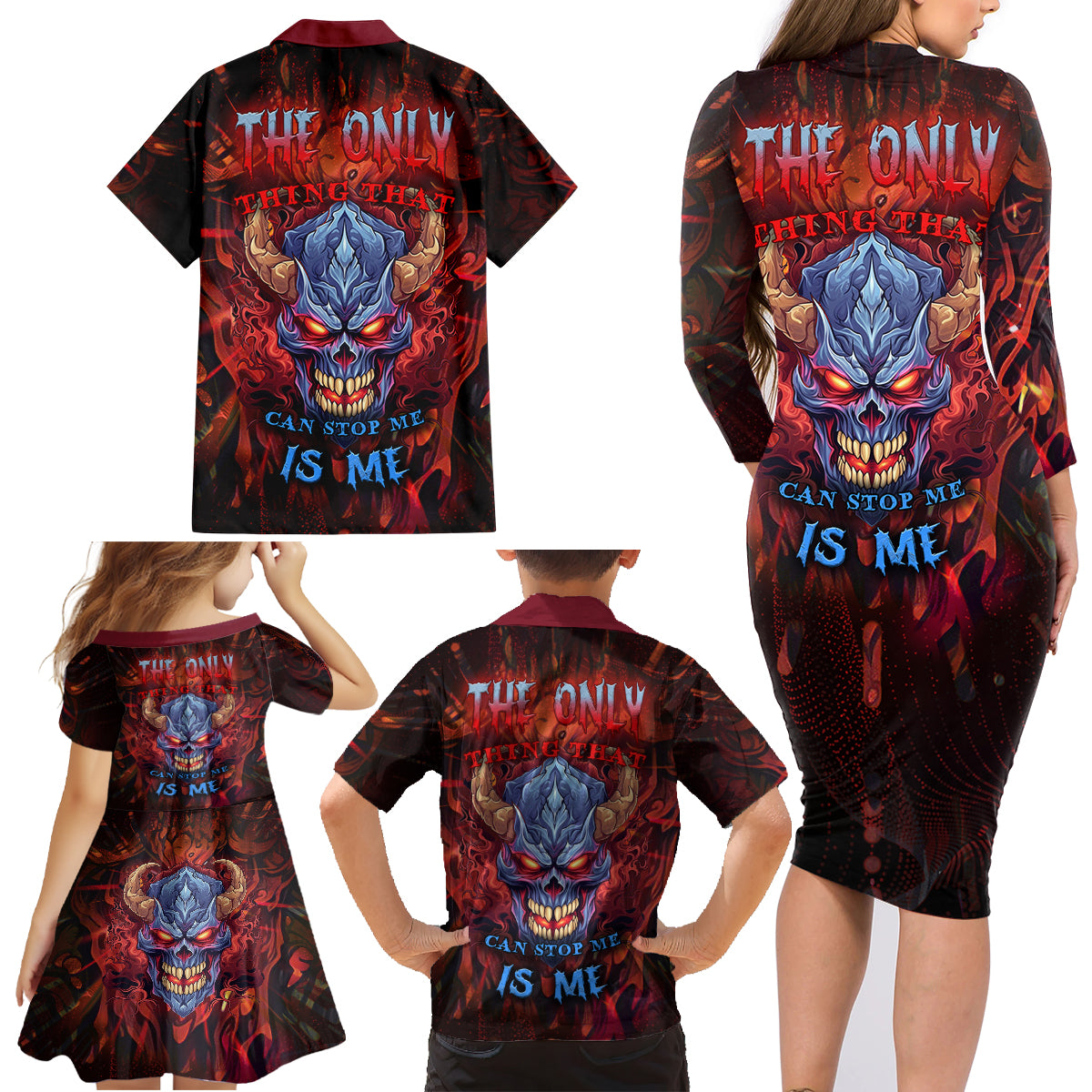 The Only Thing That Can Stop Me Is Me Family Matching Long Sleeve Bodycon Dress and Hawaiian Shirt - Wonder Print Shop