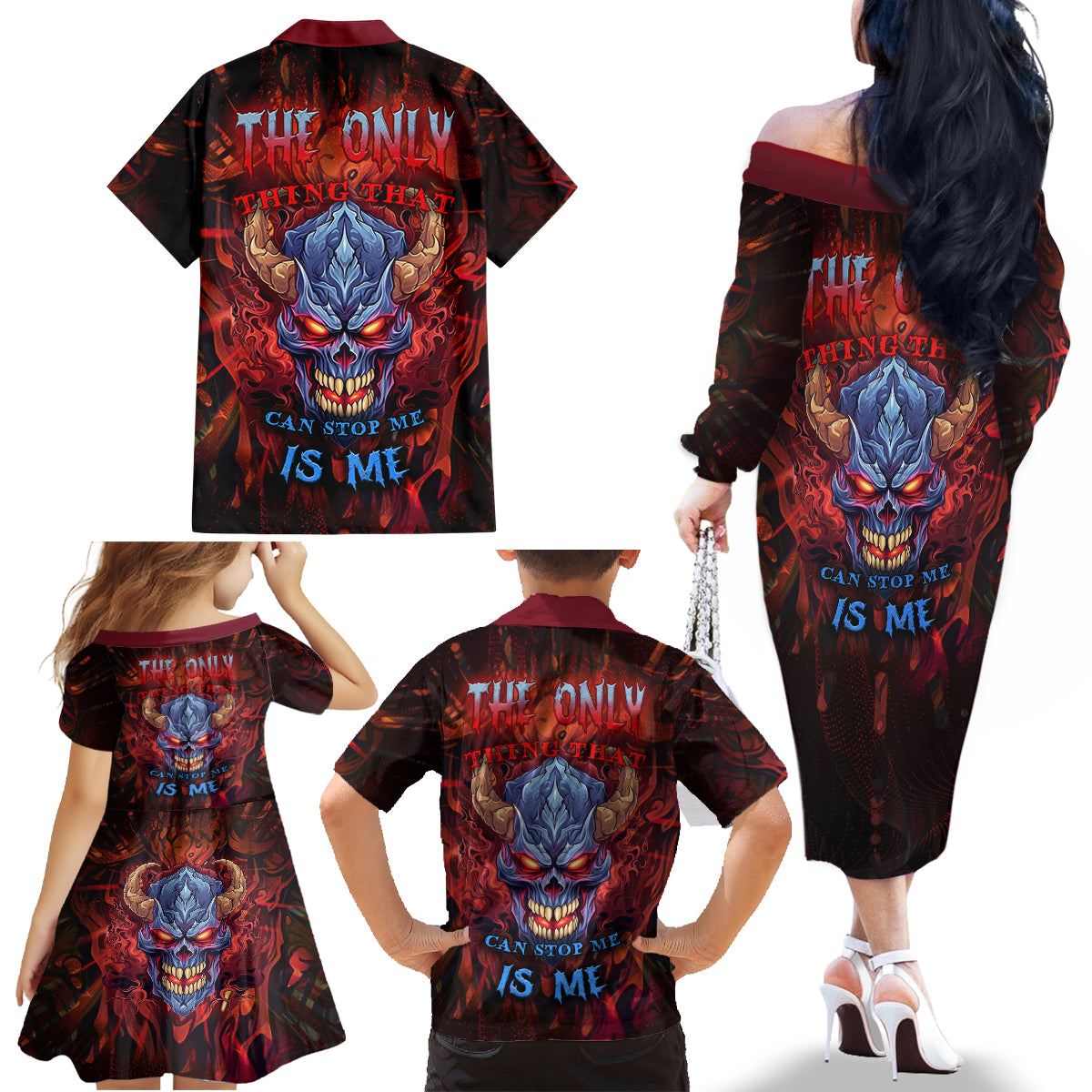 The Only Thing That Can Stop Me Is Me Family Matching Off Shoulder Long Sleeve Dress and Hawaiian Shirt - Wonder Print Shop