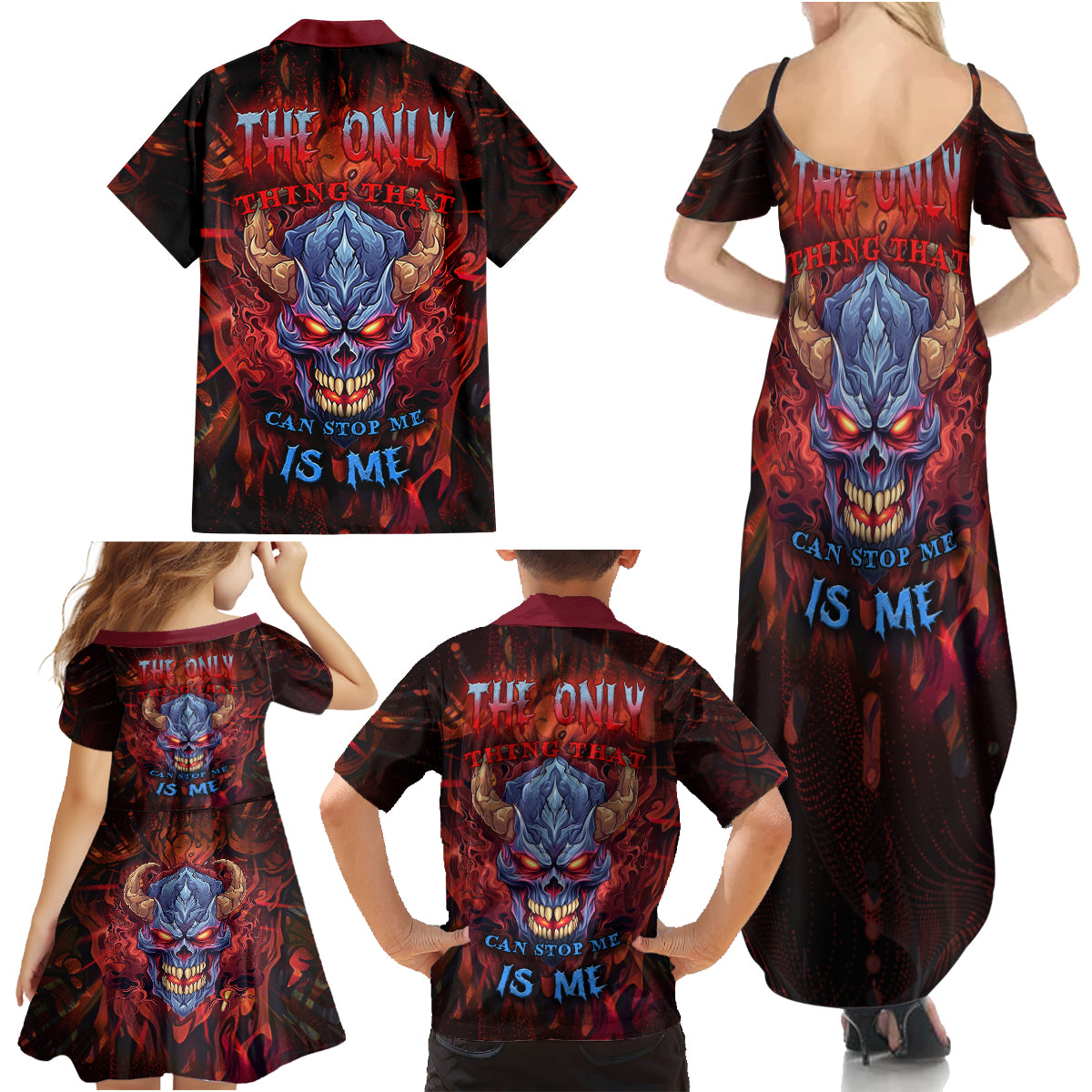 The Only Thing That Can Stop Me Is Me Family Matching Summer Maxi Dress and Hawaiian Shirt - Wonder Print Shop
