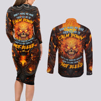 Don't Make Me Mad Couples Matching Long Sleeve Bodycon Dress and Long Sleeve Button Shirts - Wonder Print Shop