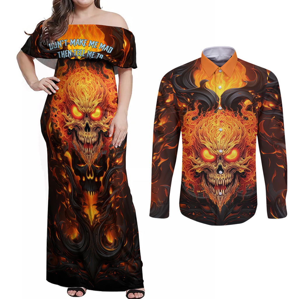 Don't Make Me Mad Couples Matching Off Shoulder Maxi Dress and Long Sleeve Button Shirts - Wonder Print Shop
