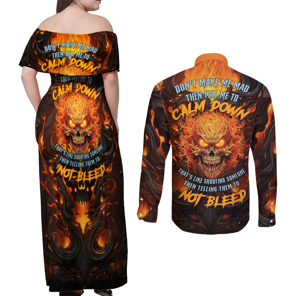 Don't Make Me Mad Couples Matching Off Shoulder Maxi Dress and Long Sleeve Button Shirts - Wonder Print Shop