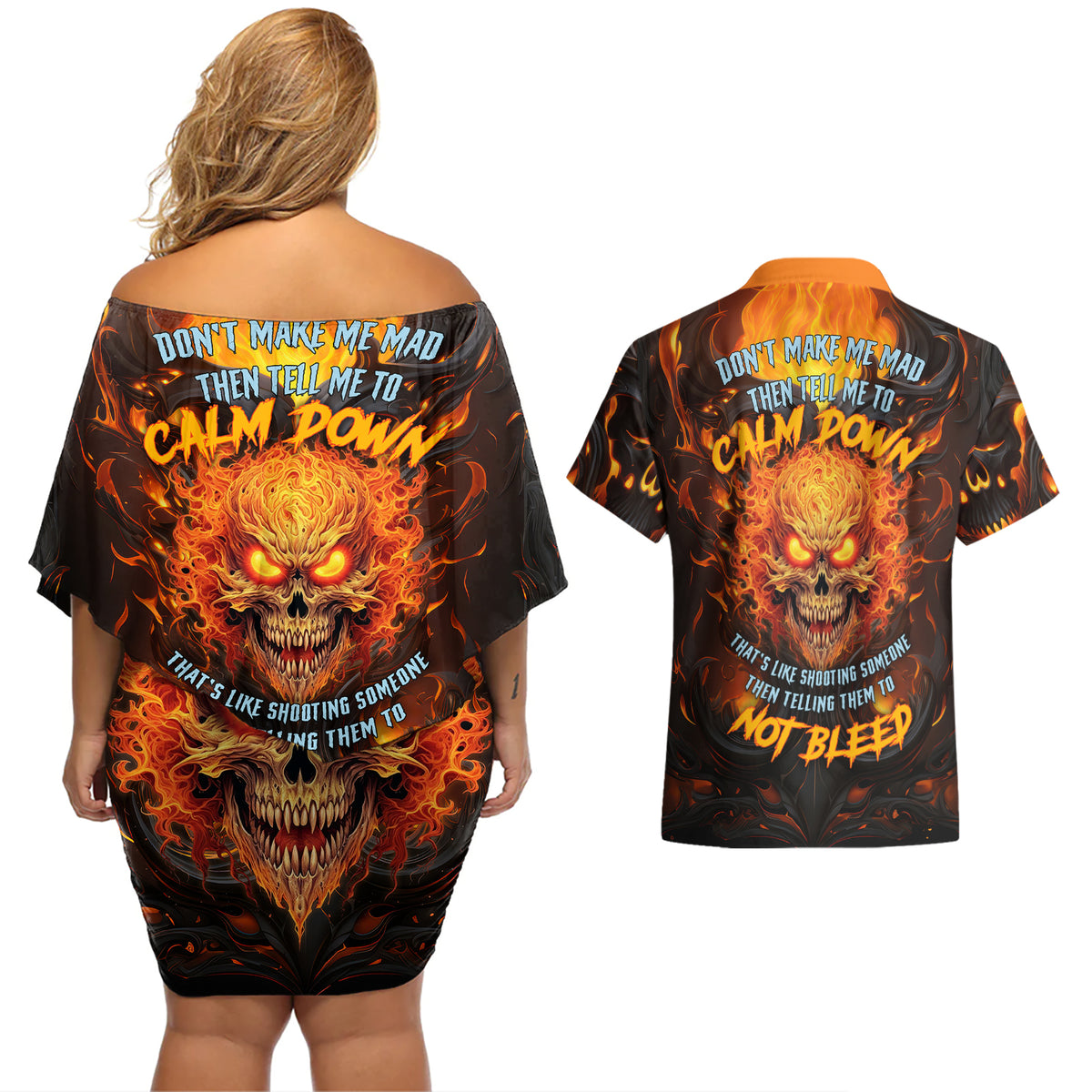 Don't Make Me Mad Couples Matching Off Shoulder Short Dress and Hawaiian Shirt - Wonder Print Shop