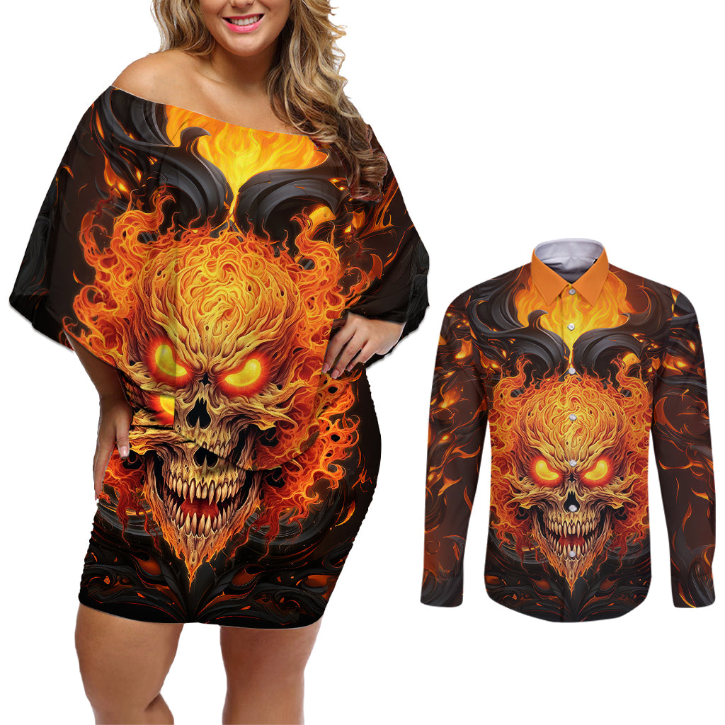 Don't Make Me Mad Couples Matching Off Shoulder Short Dress and Long Sleeve Button Shirts - Wonder Print Shop