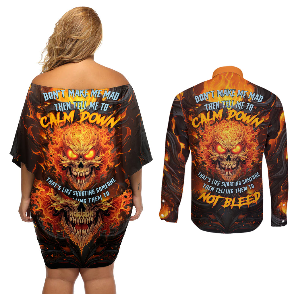 Don't Make Me Mad Couples Matching Off Shoulder Short Dress and Long Sleeve Button Shirts - Wonder Print Shop