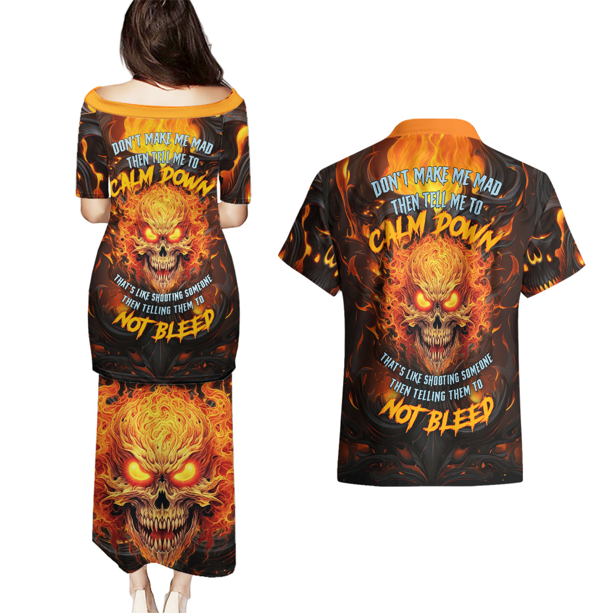 Don't Make Me Mad Couples Matching Puletasi Dress and Hawaiian Shirt - Wonder Print Shop