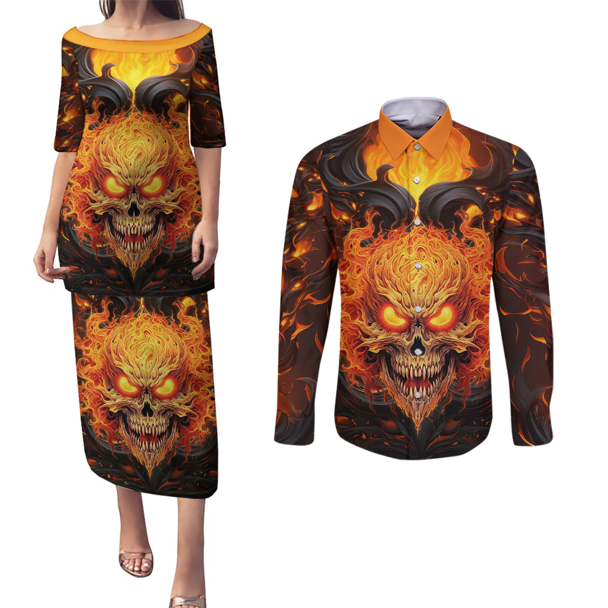 Don't Make Me Mad Couples Matching Puletasi Dress and Long Sleeve Button Shirts - Wonder Print Shop