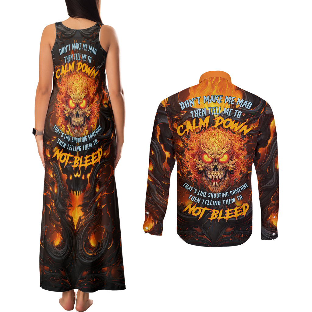 Don't Make Me Mad Couples Matching Tank Maxi Dress and Long Sleeve Button Shirts - Wonder Print Shop