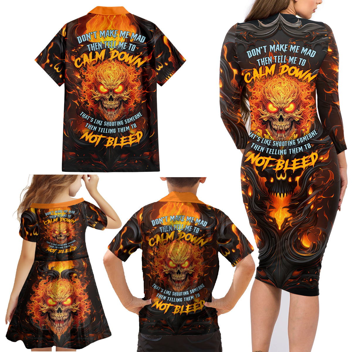 Don't Make Me Mad Family Matching Long Sleeve Bodycon Dress and Hawaiian Shirt - Wonder Print Shop