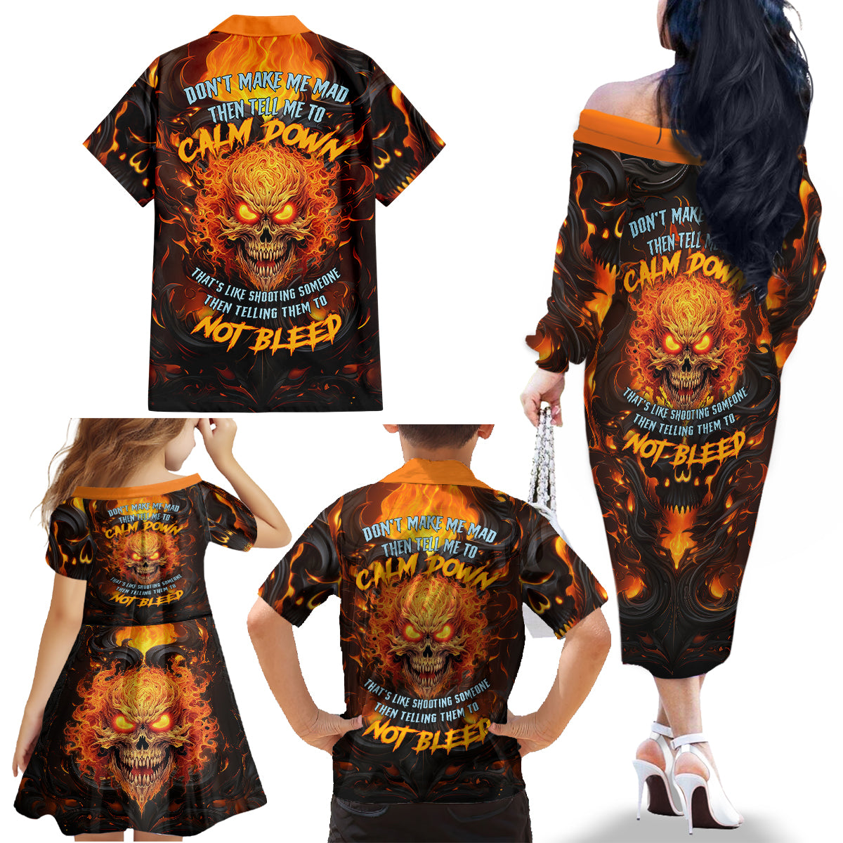 Don't Make Me Mad Family Matching Off Shoulder Long Sleeve Dress and Hawaiian Shirt - Wonder Print Shop
