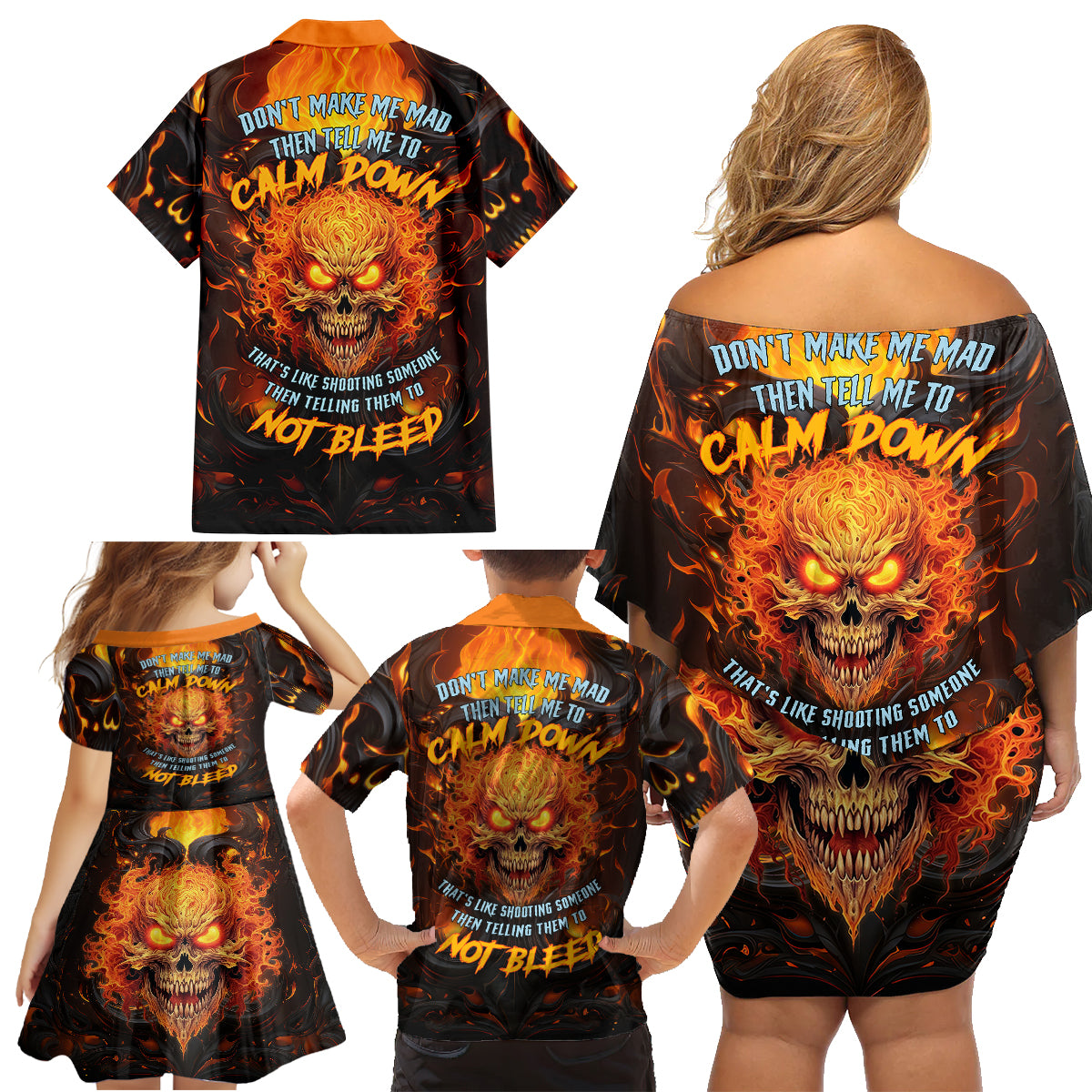 Don't Make Me Mad Family Matching Off Shoulder Short Dress and Hawaiian Shirt - Wonder Print Shop