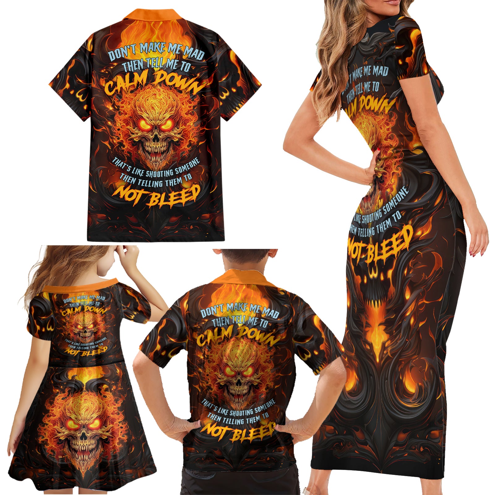 Don't Make Me Mad Family Matching Short Sleeve Bodycon Dress and Hawaiian Shirt - Wonder Print Shop