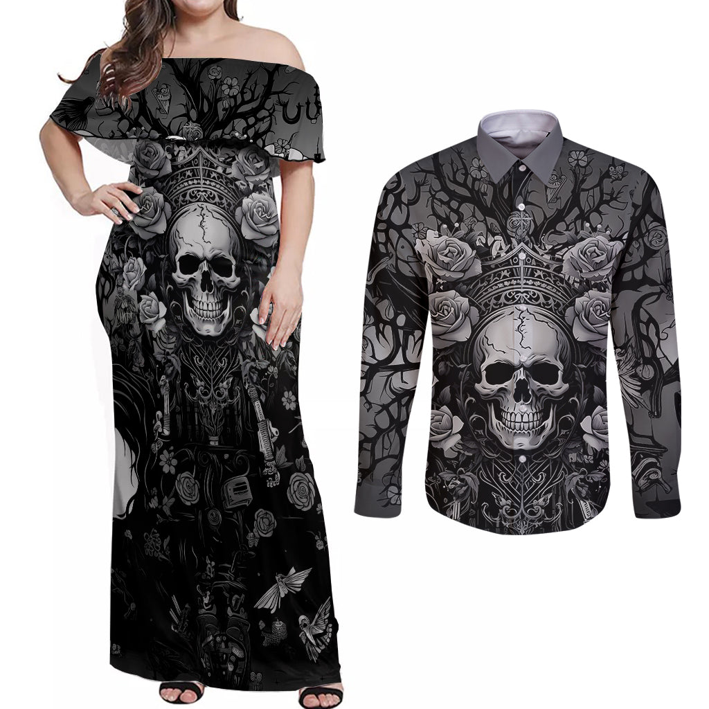 I'm Blunt Because God Rolled Me That Way Couples Matching Off Shoulder Maxi Dress and Long Sleeve Button Shirts - Wonder Print Shop