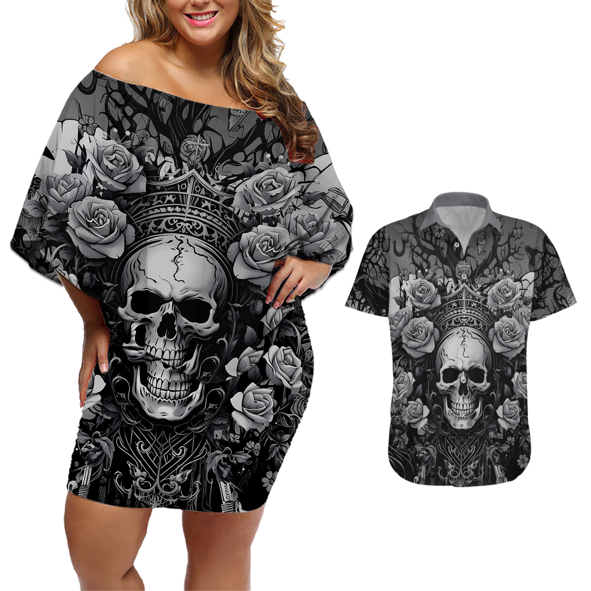 I'm Blunt Because God Rolled Me That Way Couples Matching Off Shoulder Short Dress and Hawaiian Shirt - Wonder Print Shop