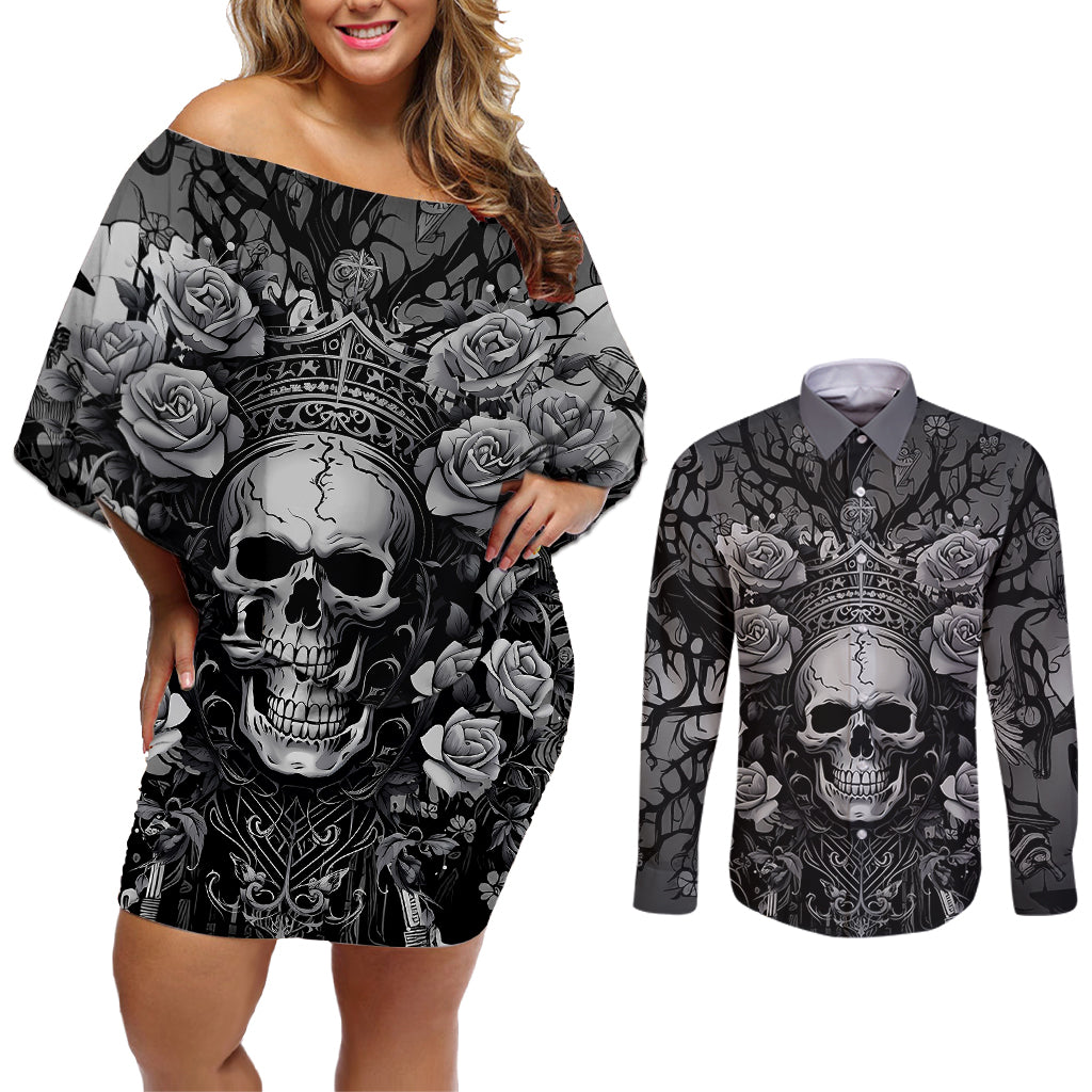 I'm Blunt Because God Rolled Me That Way Couples Matching Off Shoulder Short Dress and Long Sleeve Button Shirts - Wonder Print Shop