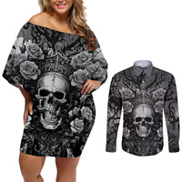I'm Blunt Because God Rolled Me That Way Couples Matching Off Shoulder Short Dress and Long Sleeve Button Shirts - Wonder Print Shop