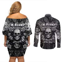 I'm Blunt Because God Rolled Me That Way Couples Matching Off Shoulder Short Dress and Long Sleeve Button Shirts - Wonder Print Shop