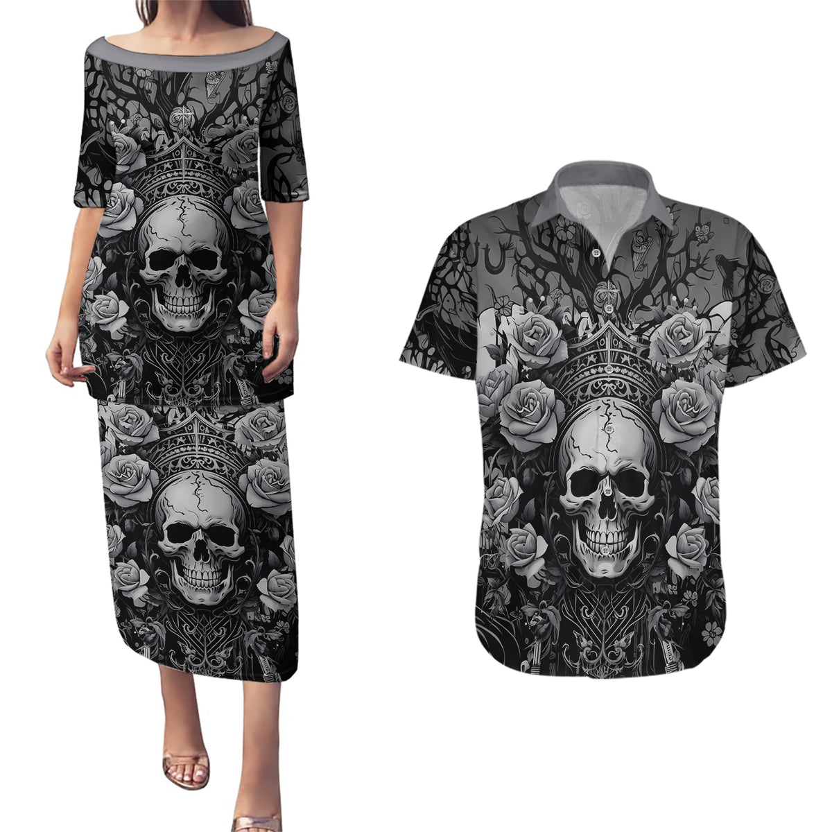 I'm Blunt Because God Rolled Me That Way Couples Matching Puletasi Dress and Hawaiian Shirt - Wonder Print Shop