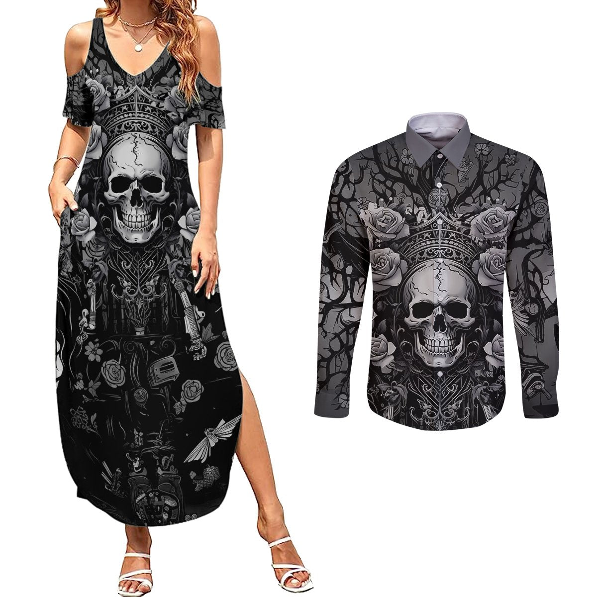 I'm Blunt Because God Rolled Me That Way Couples Matching Summer Maxi Dress and Long Sleeve Button Shirts - Wonder Print Shop