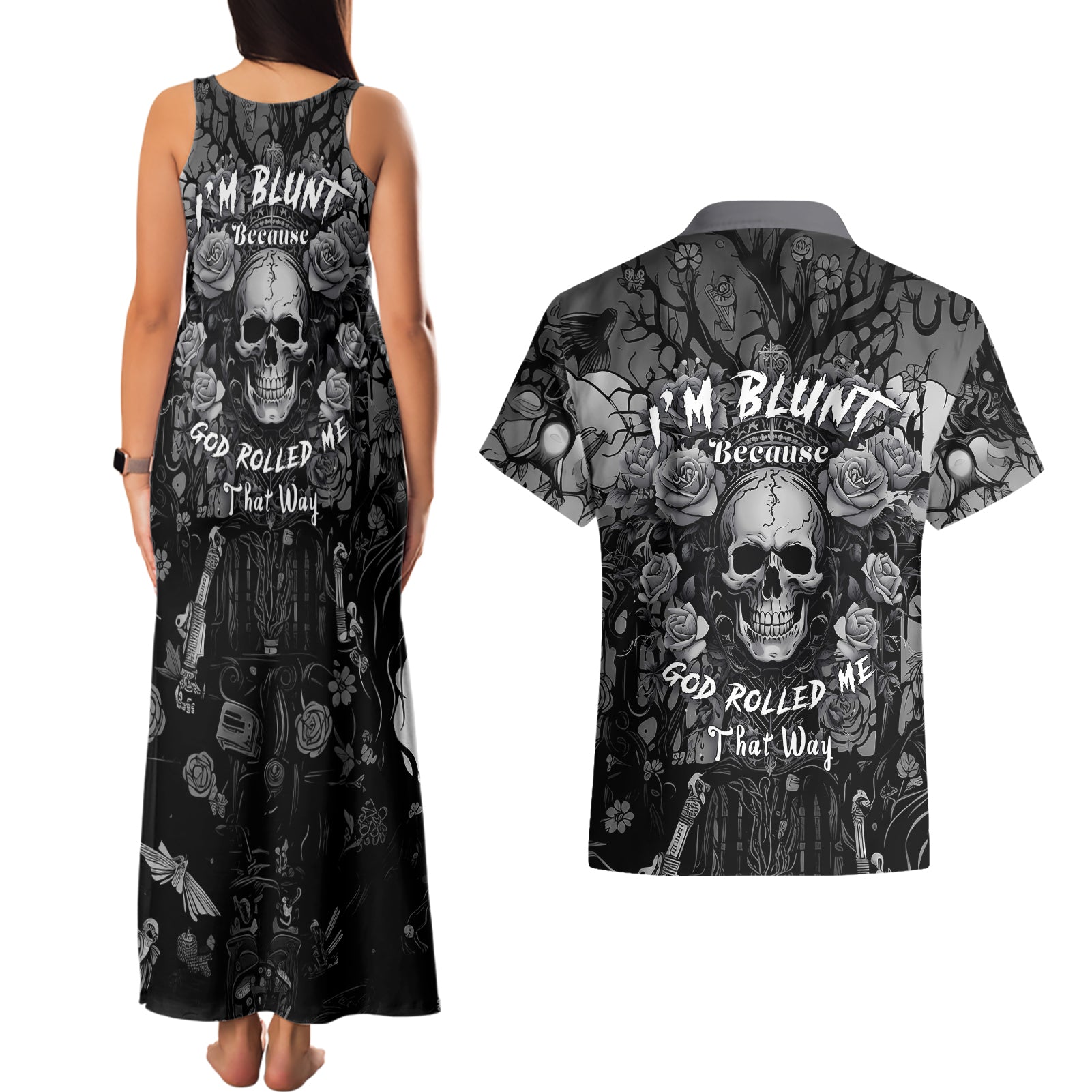 I'm Blunt Because God Rolled Me That Way Couples Matching Tank Maxi Dress and Hawaiian Shirt - Wonder Print Shop