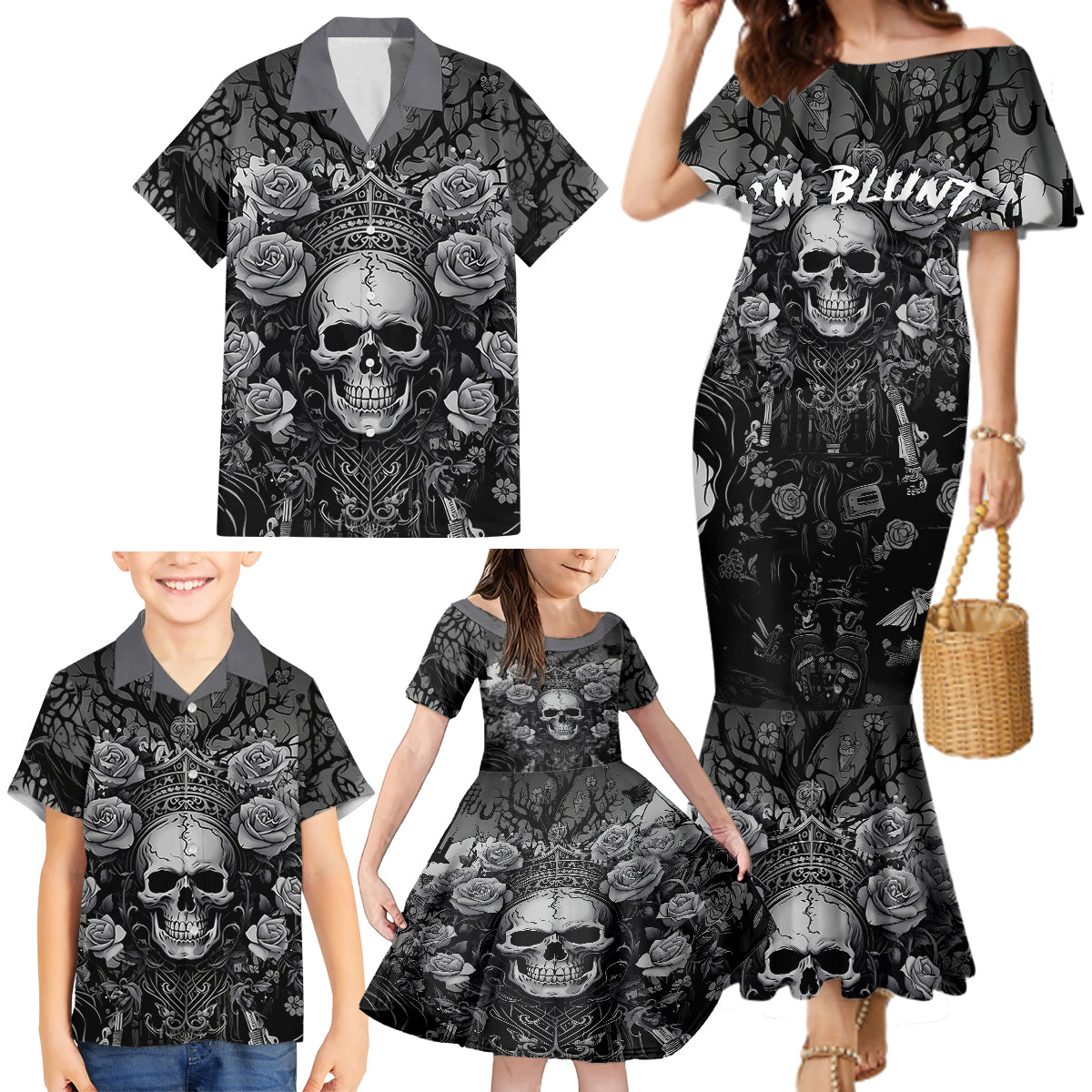 I'm Blunt Because God Rolled Me That Way Family Matching Mermaid Dress and Hawaiian Shirt - Wonder Print Shop