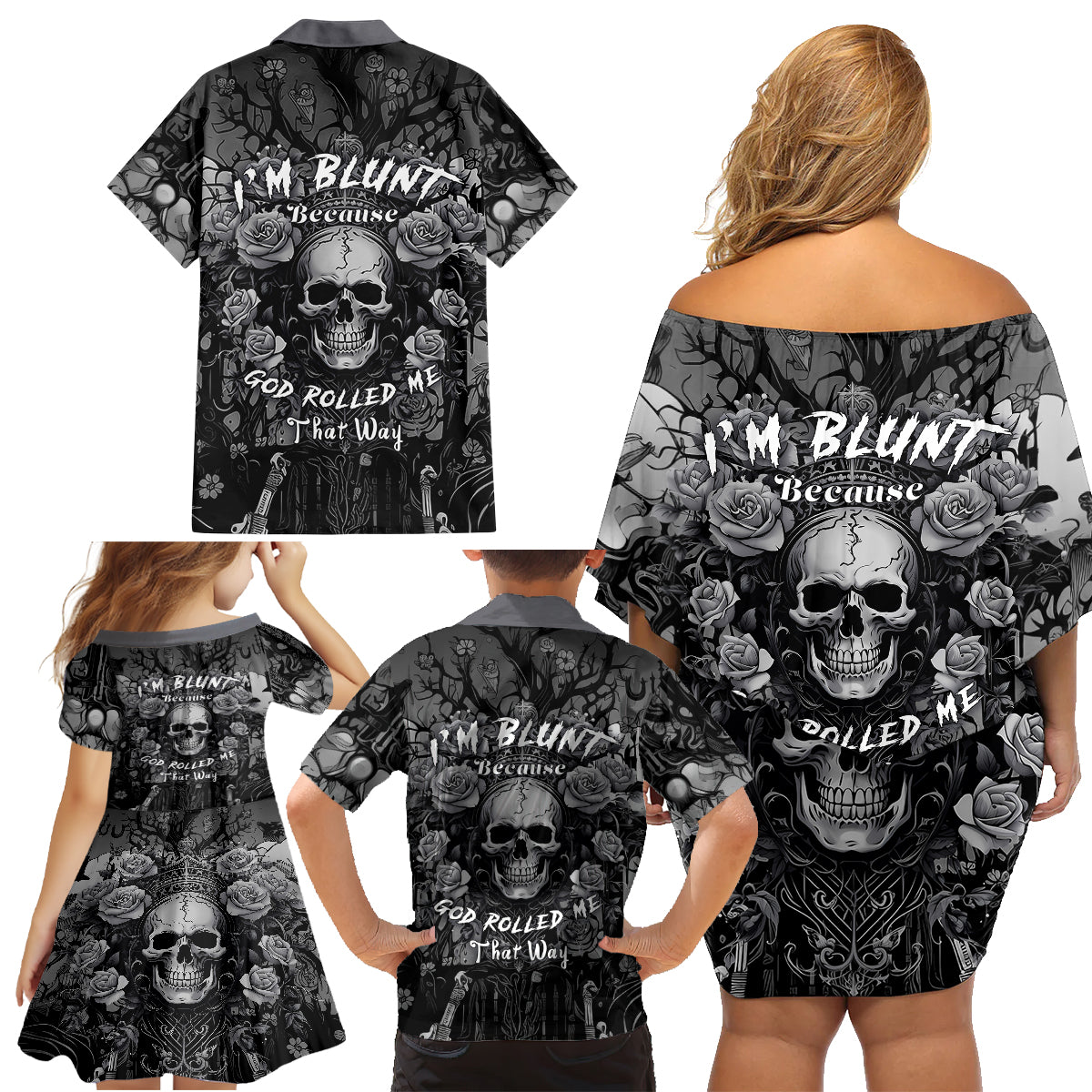 I'm Blunt Because God Rolled Me That Way Family Matching Off Shoulder Short Dress and Hawaiian Shirt - Wonder Print Shop