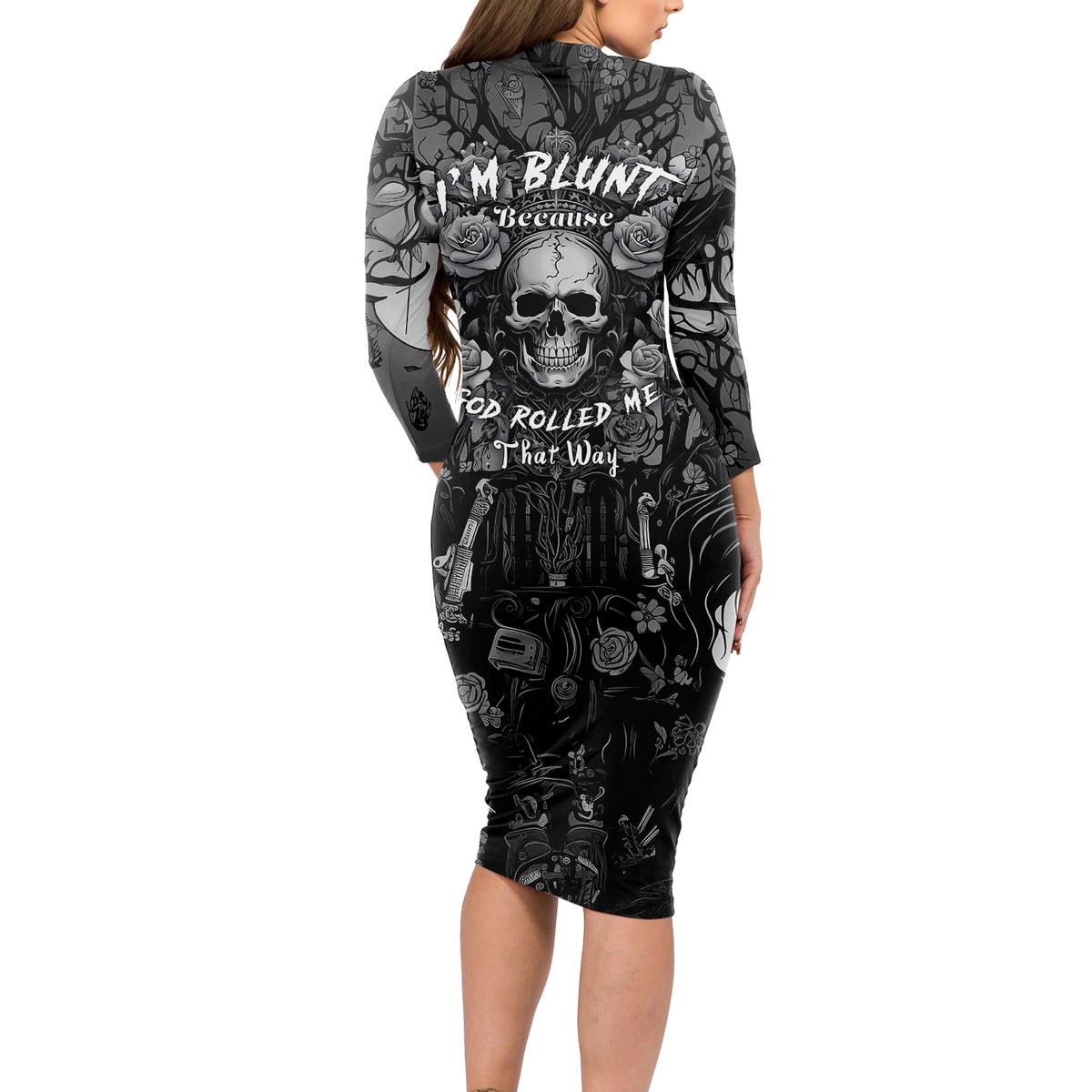 I'm Blunt Because God Rolled Me That Way Long Sleeve Bodycon Dress - Wonder Print Shop