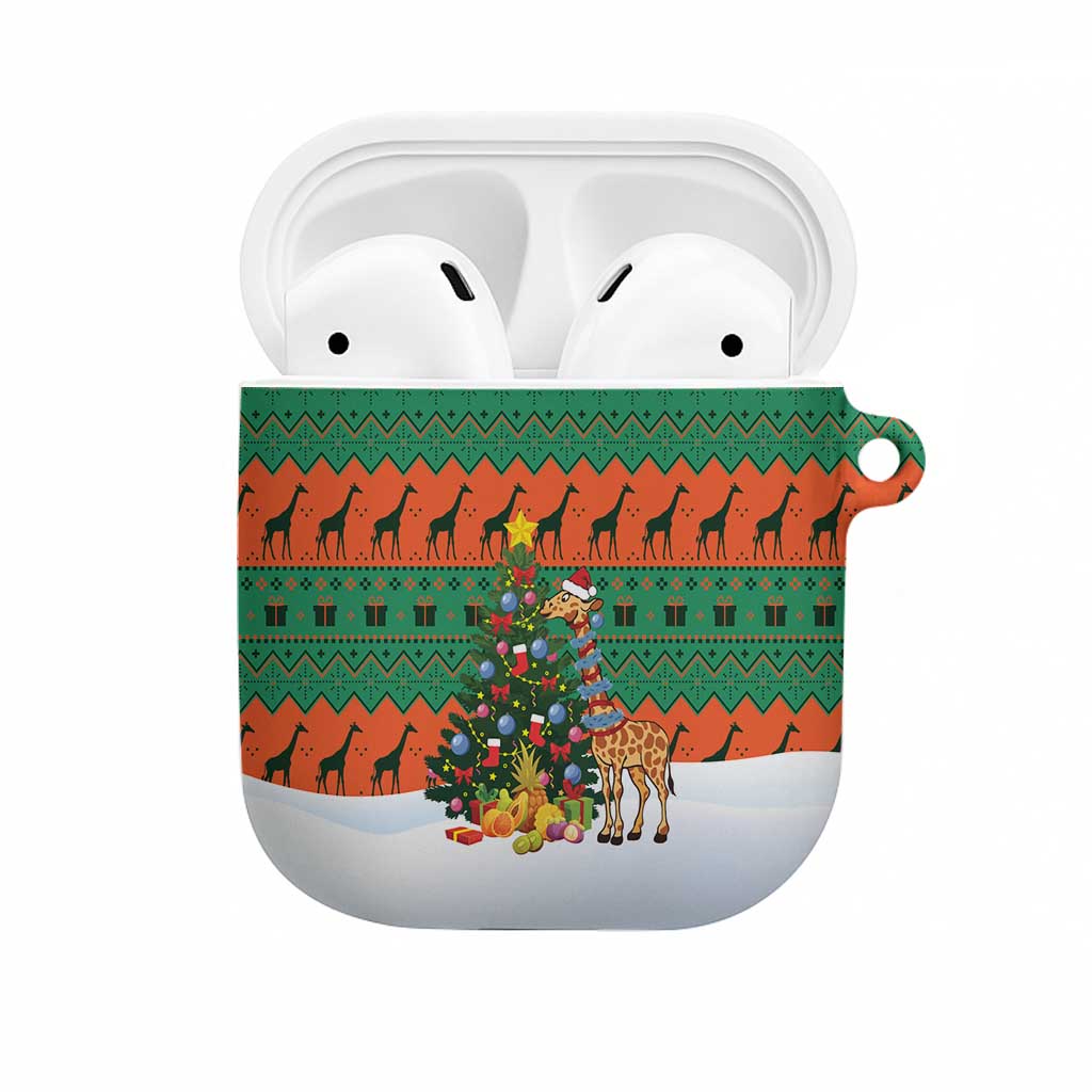 Giraffes Decorating Tree Gifts AirPods Case with Orange Green Holiday Pattern Design - Wonder Print Shop